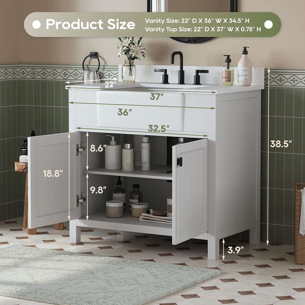 60 Inch Bathroom Vanity Double Sink, Steel Blue