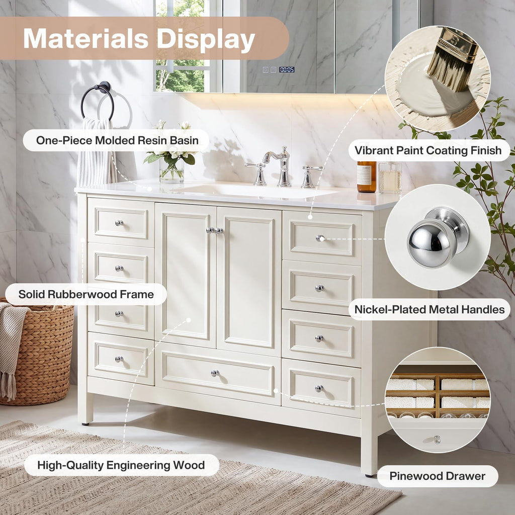 Tribesigns 30" Bathroom Vanity with Sink, Freestanding Bathroom Vanities Cabinet with Ceramic Basin Combo, Bathroom Sink Cabinet with 2 Doors and 1 Drawer, Solid Wooden Frame (Navy Blue, 30 INCH)