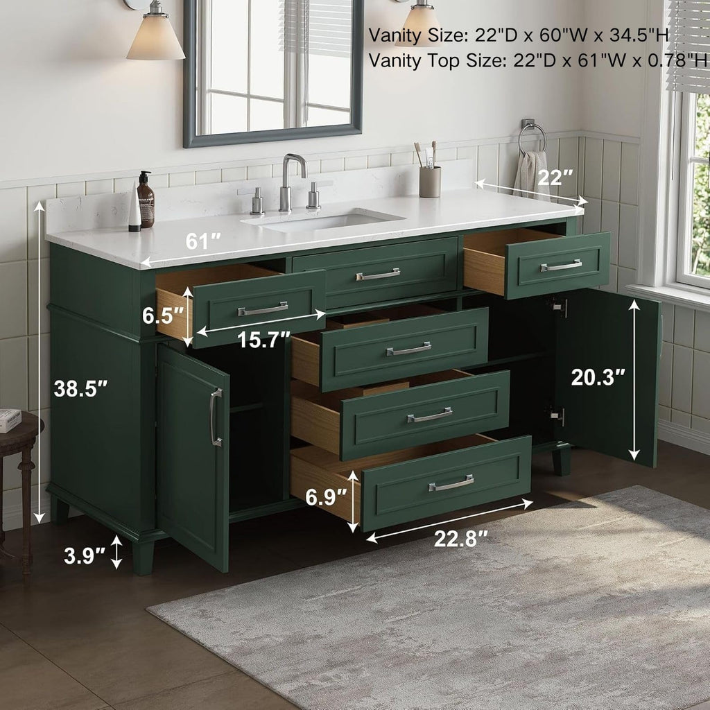 42 Inch Bathroom Vanity with Sink, Pre Assembled, White