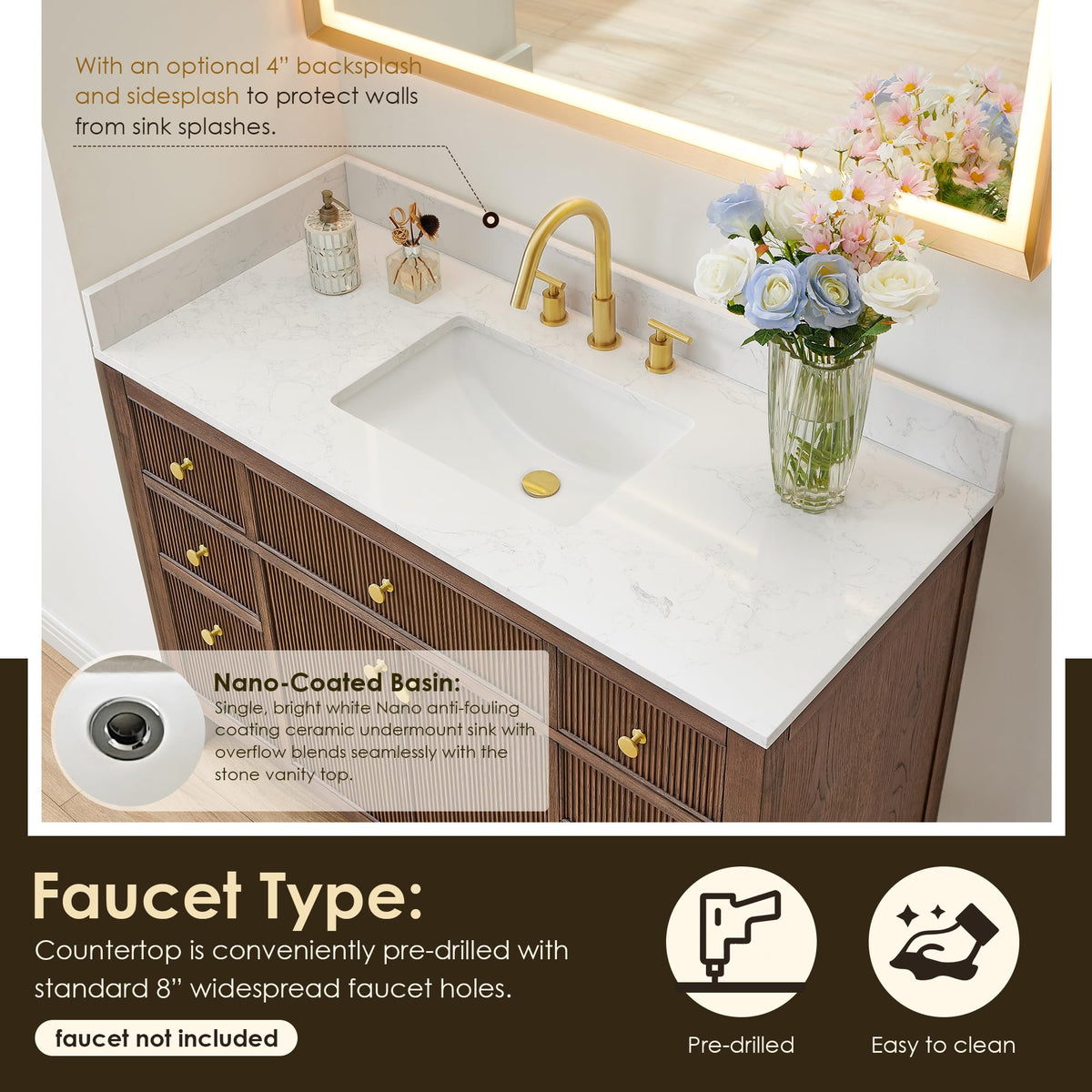 48 Inch Bathroom Vanity with Sink Modern Single Vanities with Countertop