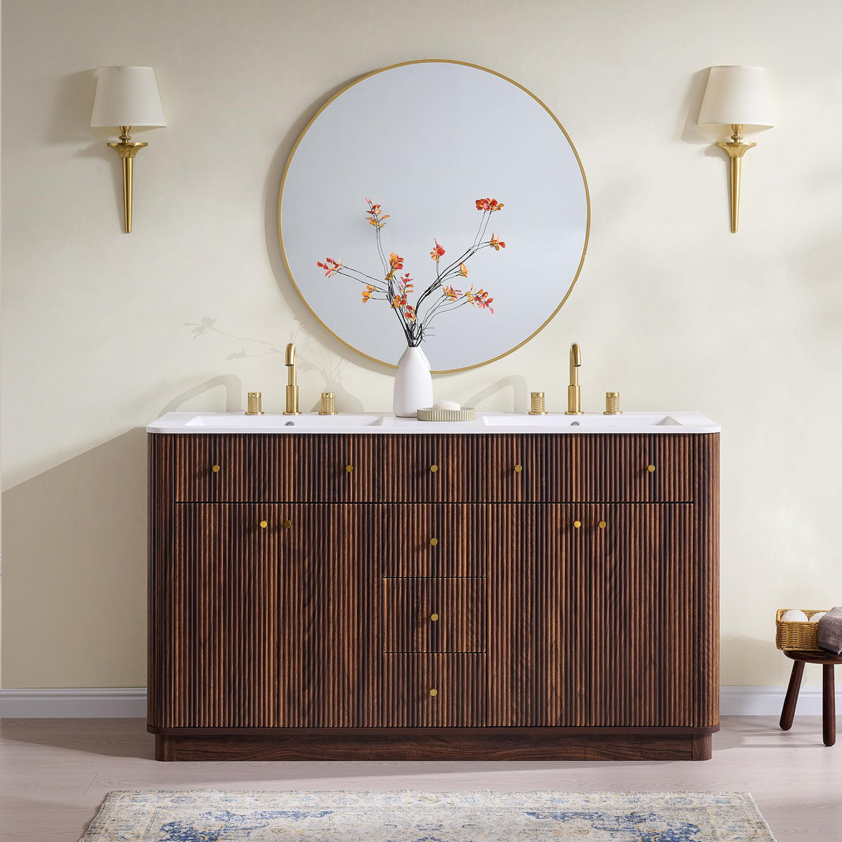 T4TREAM 36" Fluted Bathroom Vanity with Single Sink, Natural Oak