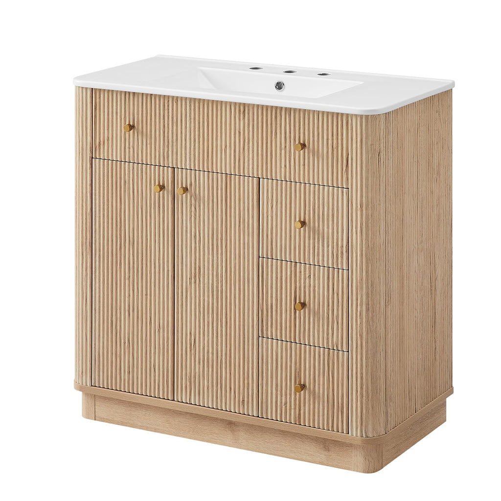 T4TREAM 36" Fluted Bathroom Vanity with Single Sink, Natural Oak