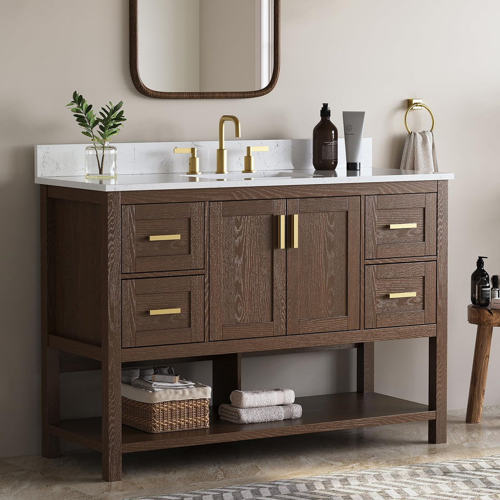 42 Inch Bathroom Vanity with Sink, Fully-Assembled, Walnut