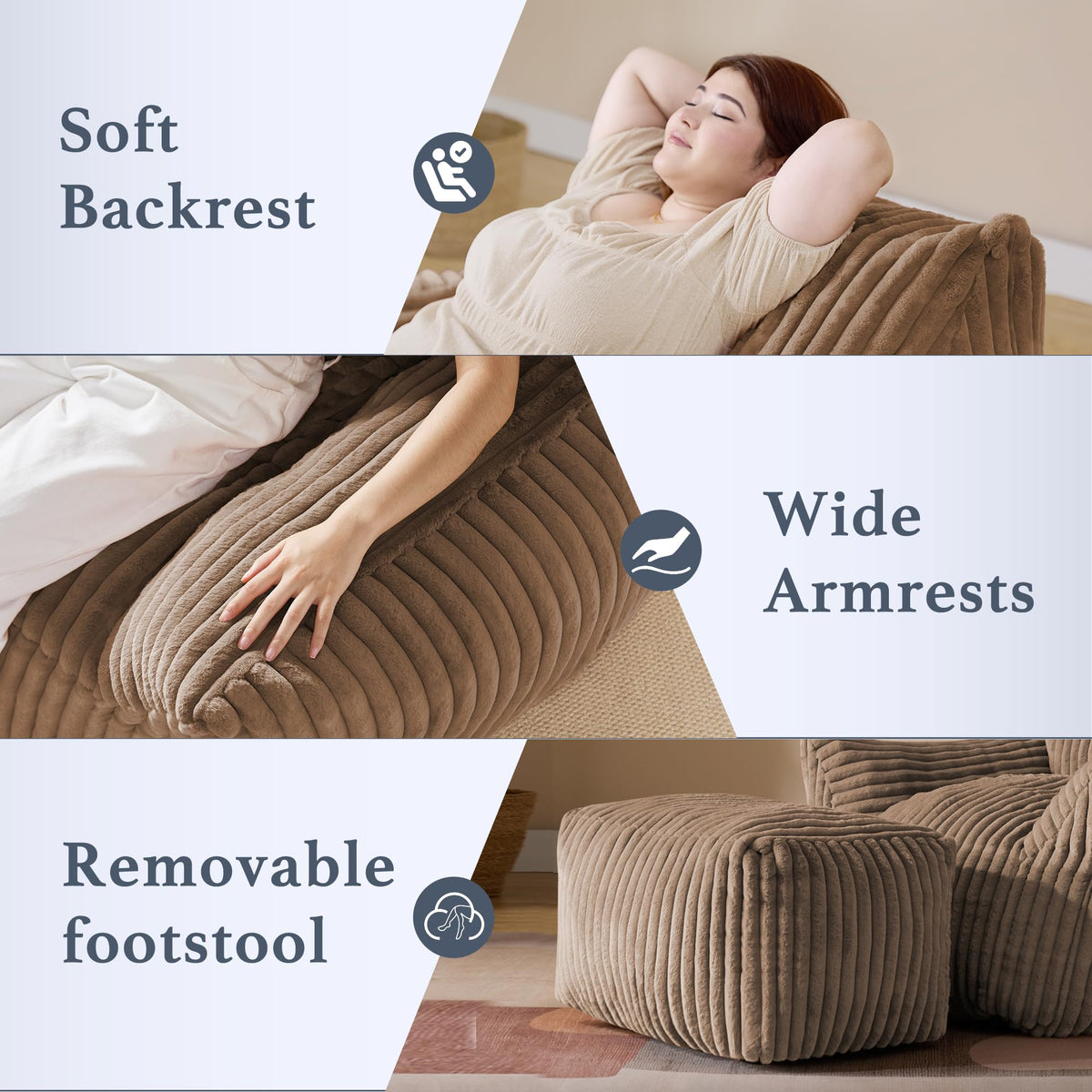 3-in-1 Giant Bean Bag Chair for Adults & Kids, Convertible Floor Sofa to Mattress, Memory Foam Beanbag Chair with Washable Cover, Multi Functional Lounge Couch for Bedroom, Living Room (Dark Grey)