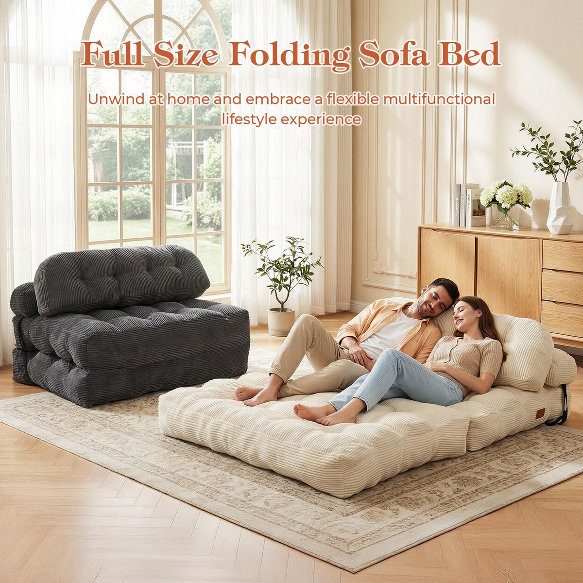 Folding Sofa Bed, Convertible Sleeper Chair with Back Support and Pillow