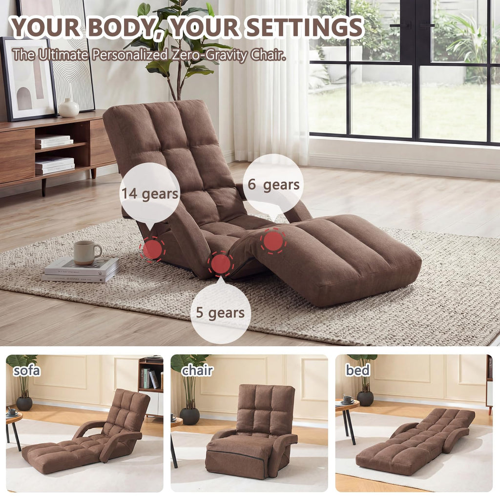 Adjustable Floor Gaming Chair with Footrest, 14-Position Backrest