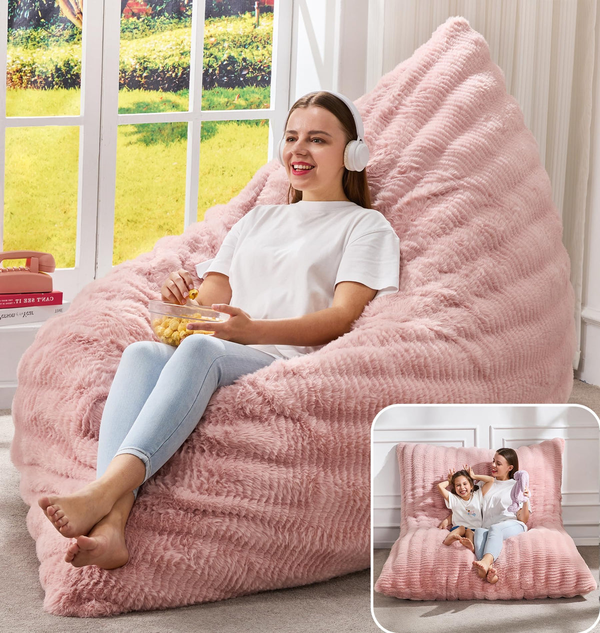 Hobestluk Adult Bean Bag Chair 3 in 1 Convertible Large Bean Bag Sofa