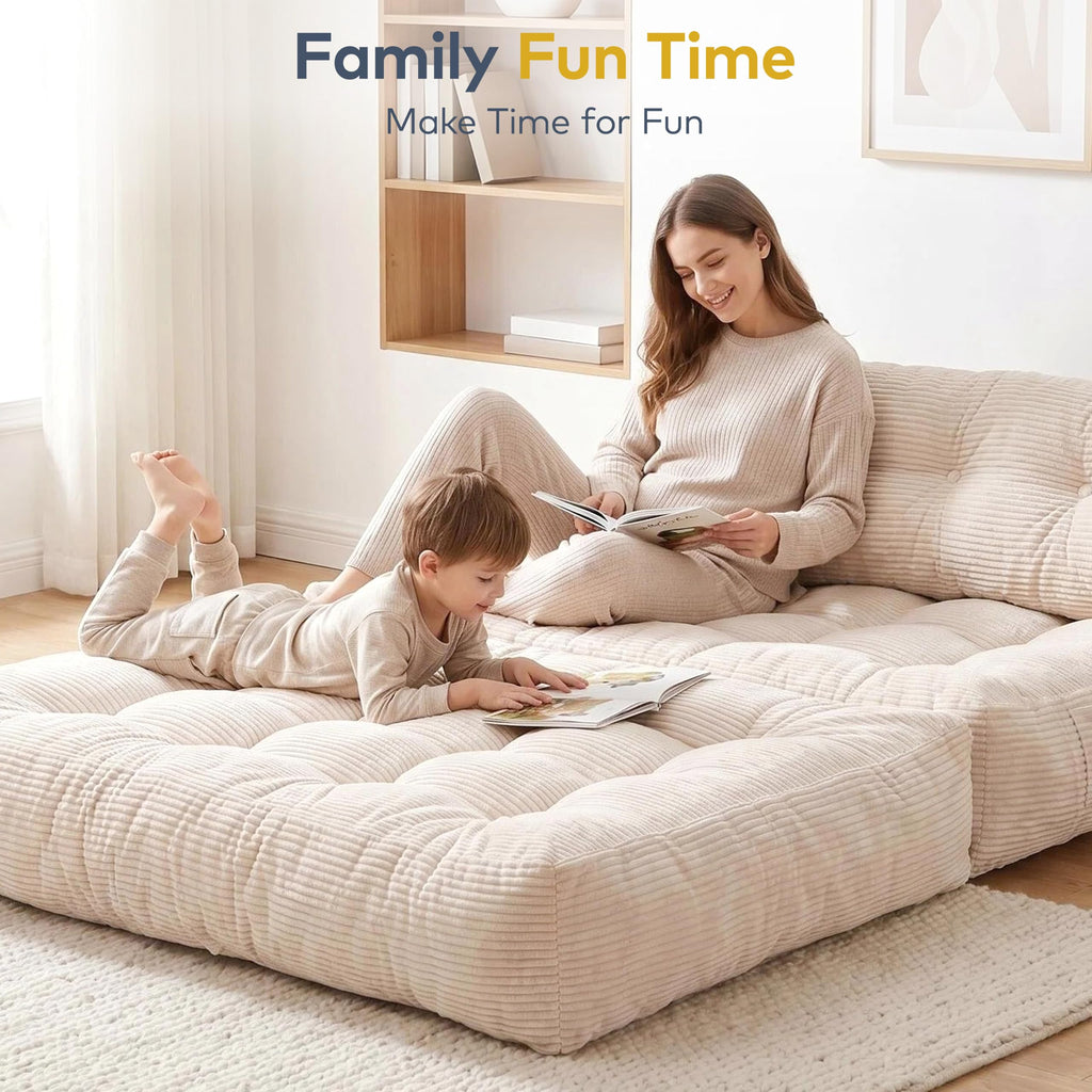 Convertible Corduroy Floor Sofa, 3-in-1 Folding Lazy Sofa Bed with Adjustable Backrest, Soft Bean Bag Chair Lounger for Living Room, Bedroom, Guest Room, Oversized Sleeper Chair