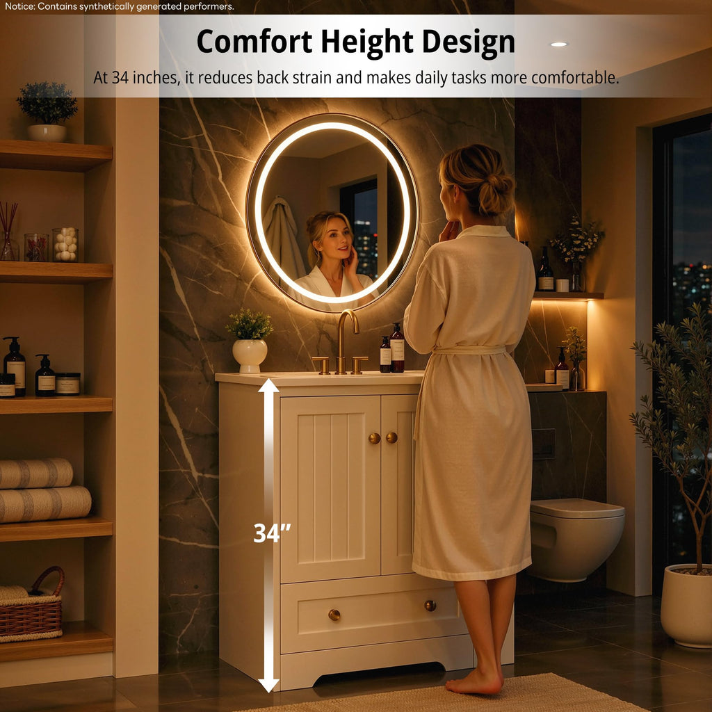 IRONCK Bathroom Vanity with Ceramic Sink, 30" Bathroom Cabinet, Black