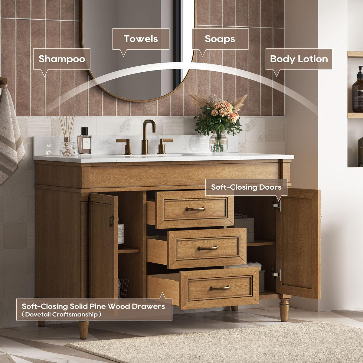 48 Inch Bathroom Vanity with Sink, Fully Assembled, Green