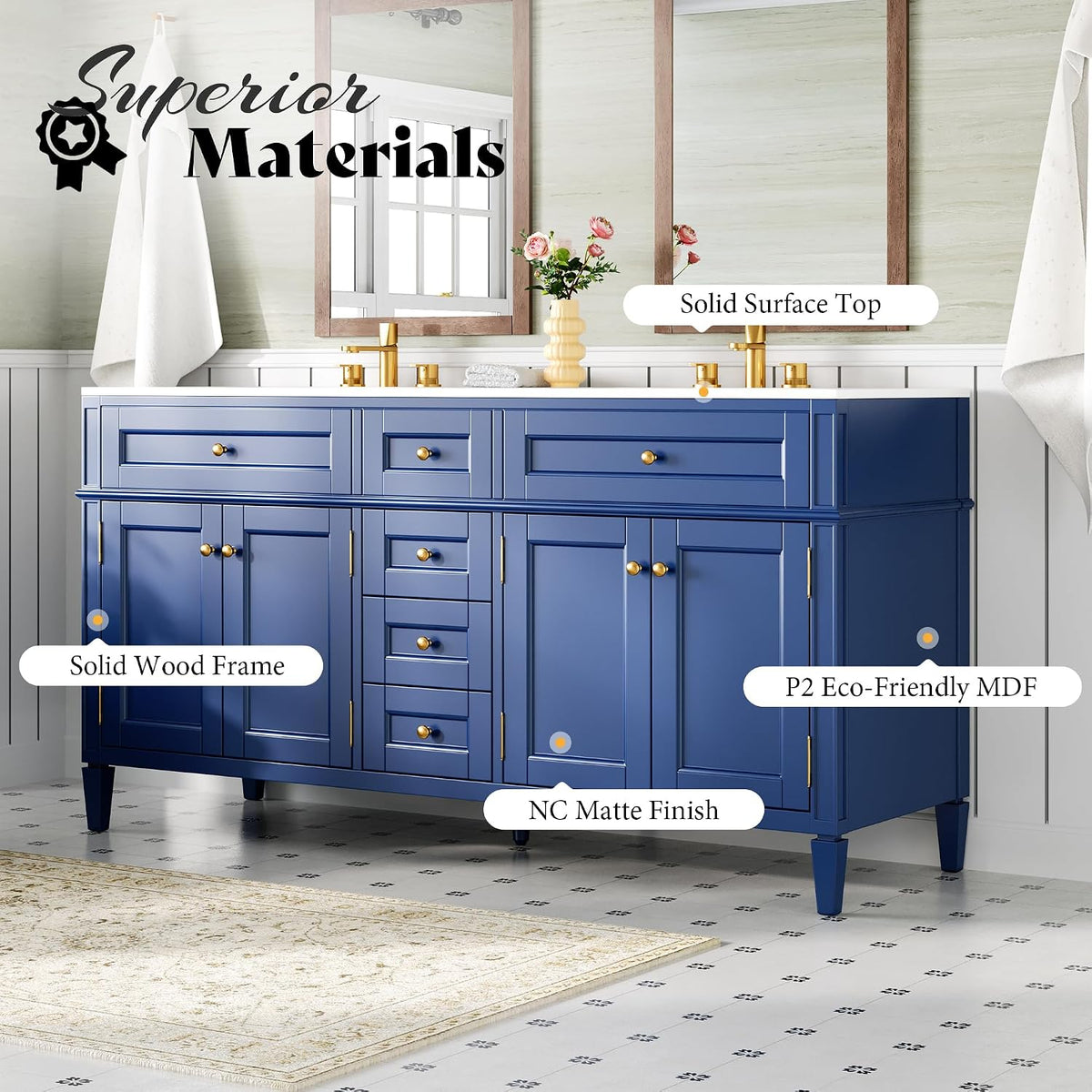 AMERLIFE 60â³ Bathroom Vanity with Sink Combo & 3 Storage Drawers