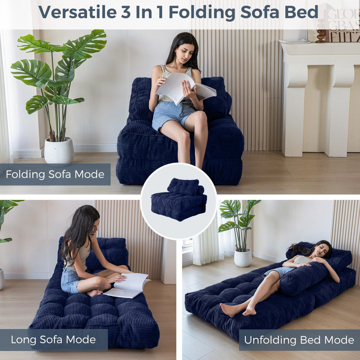 MAXYOYO Folding Sofa Bed, Convertible Chair Bed with Pillow