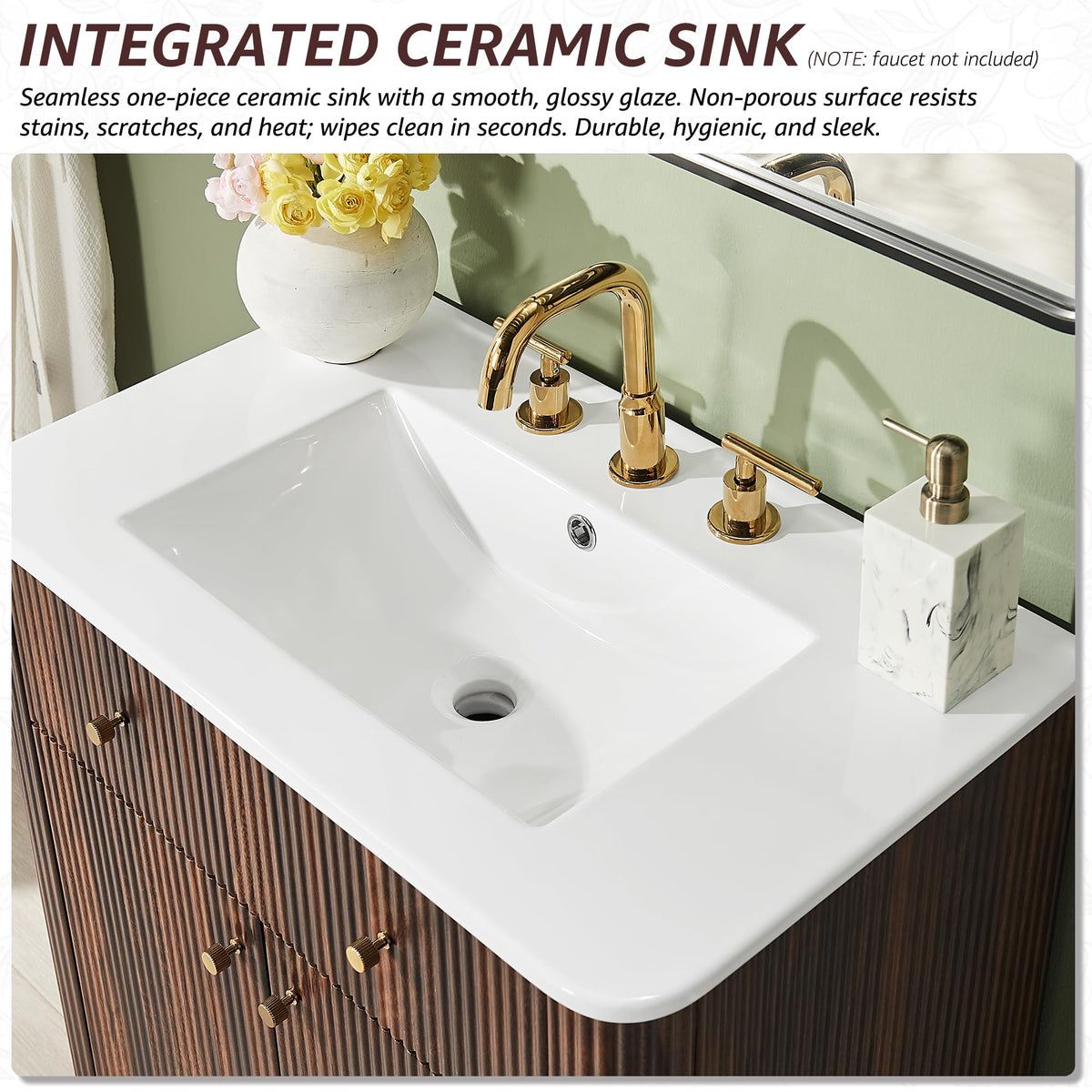 T4TREAM 36" Fluted Bathroom Vanity with Single Sink, Natural Oak