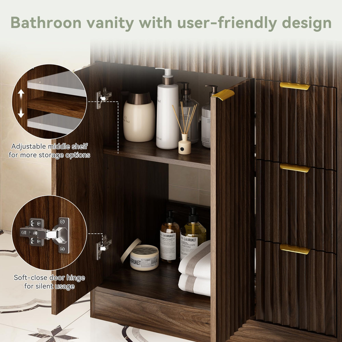 36" Bathroom Vanity with Sink Modern Oak
