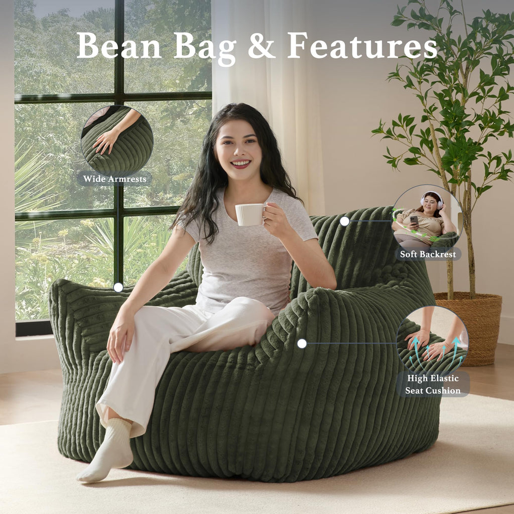 3-in-1 Giant Bean Bag Chair for Adults & Kids, Convertible Floor Sofa to Mattress, Memory Foam Beanbag Chair with Washable Cover, Multi Functional Lounge Couch for Bedroom, Living Room (Dark Grey)