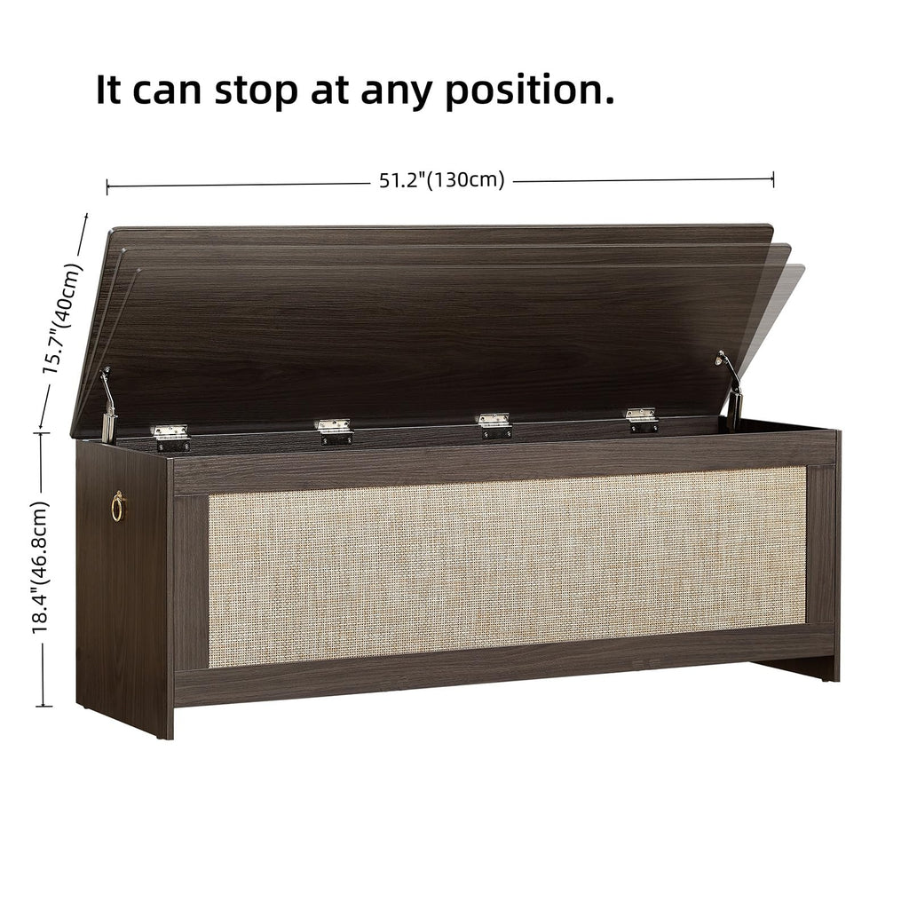 51.2" Storage Chest Extra Large, Rattan Storage Bench,(Cherry Brown