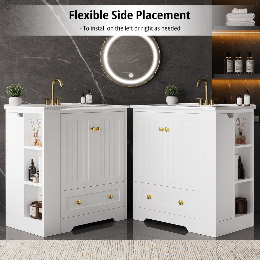 IRONCK Bathroom Vanity with Ceramic Sink, 30" Bathroom Cabinet, Black