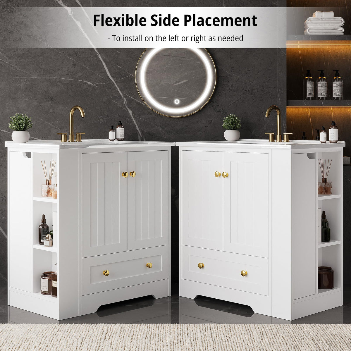 IRONCK Bathroom Vanity with Ceramic Sink, 30" Bathroom Cabinet, Black