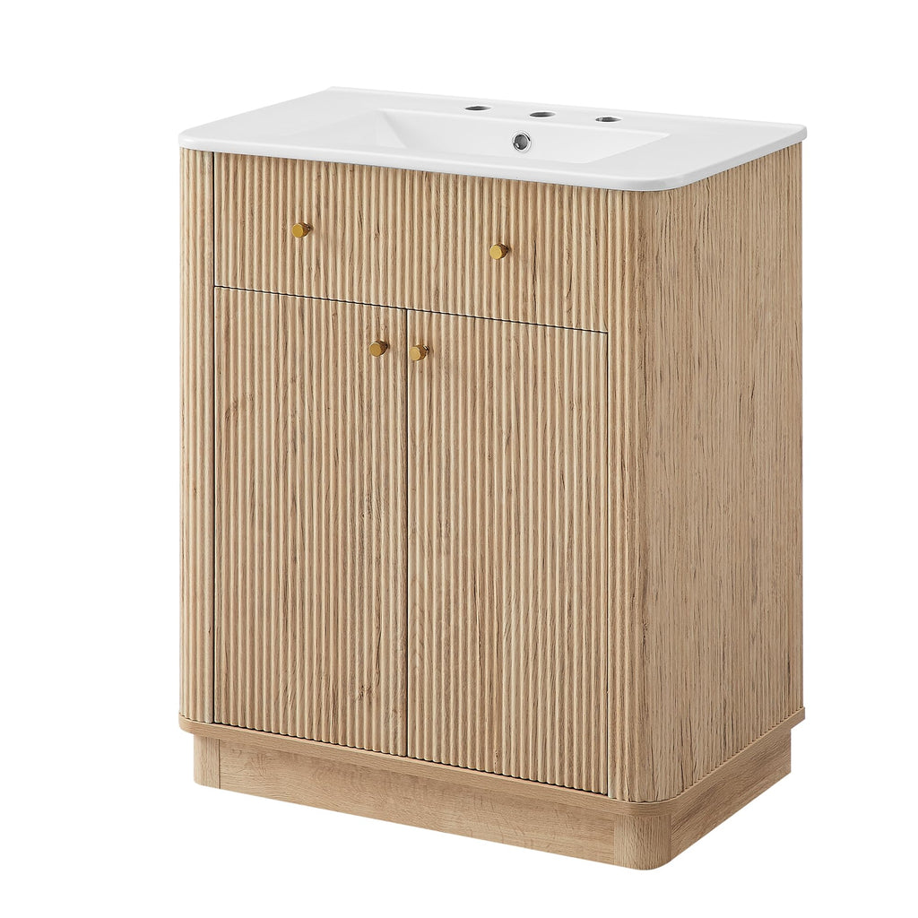 T4TREAM 36" Fluted Bathroom Vanity with Single Sink, Natural Oak