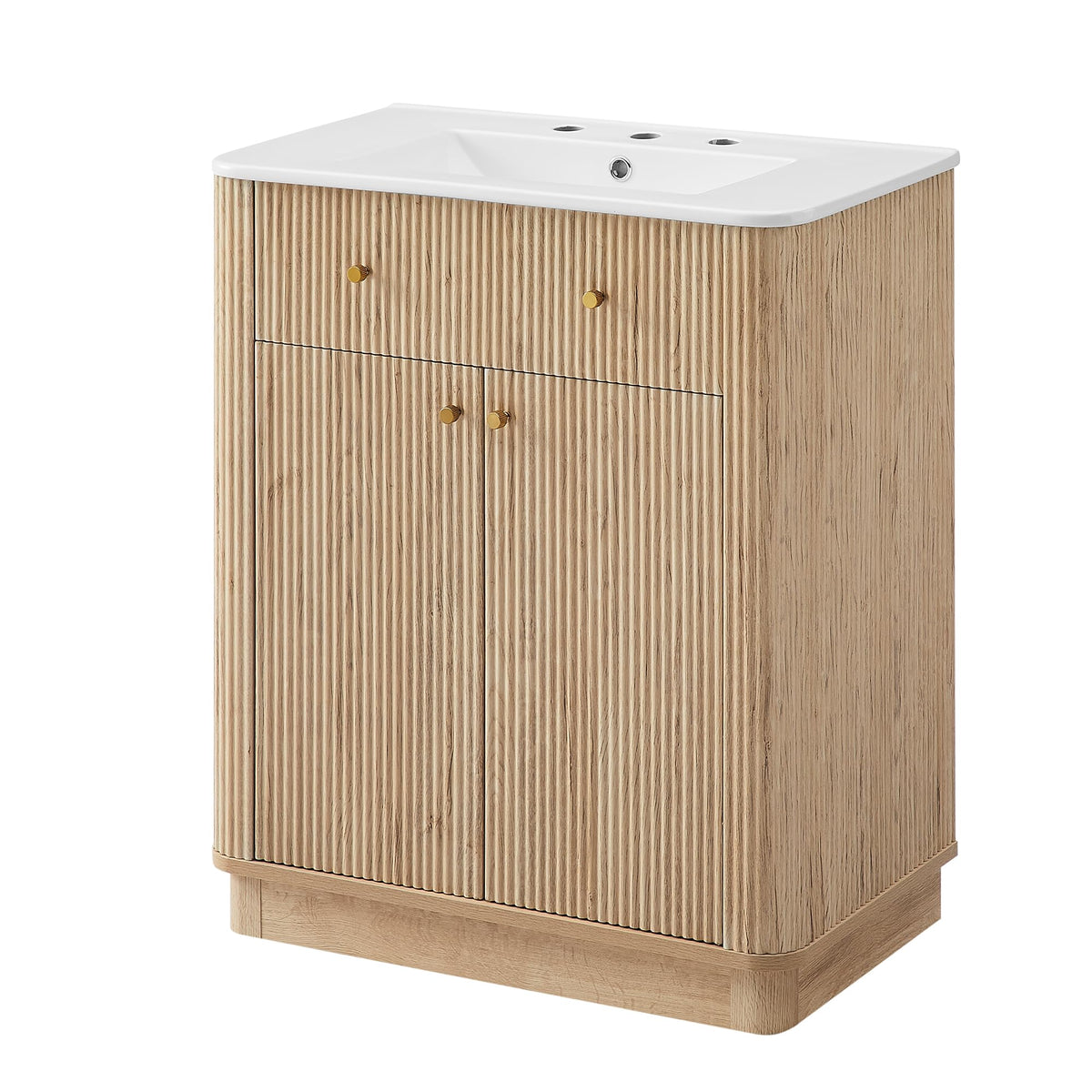 T4TREAM 36" Fluted Bathroom Vanity with Single Sink, Natural Oak