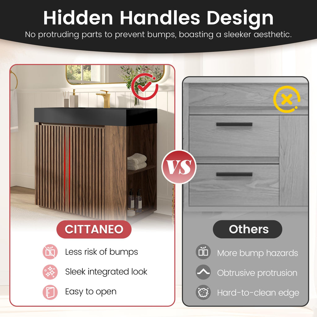 36â Modern Bathroom Vanity with Black Sink, Smoked Brown