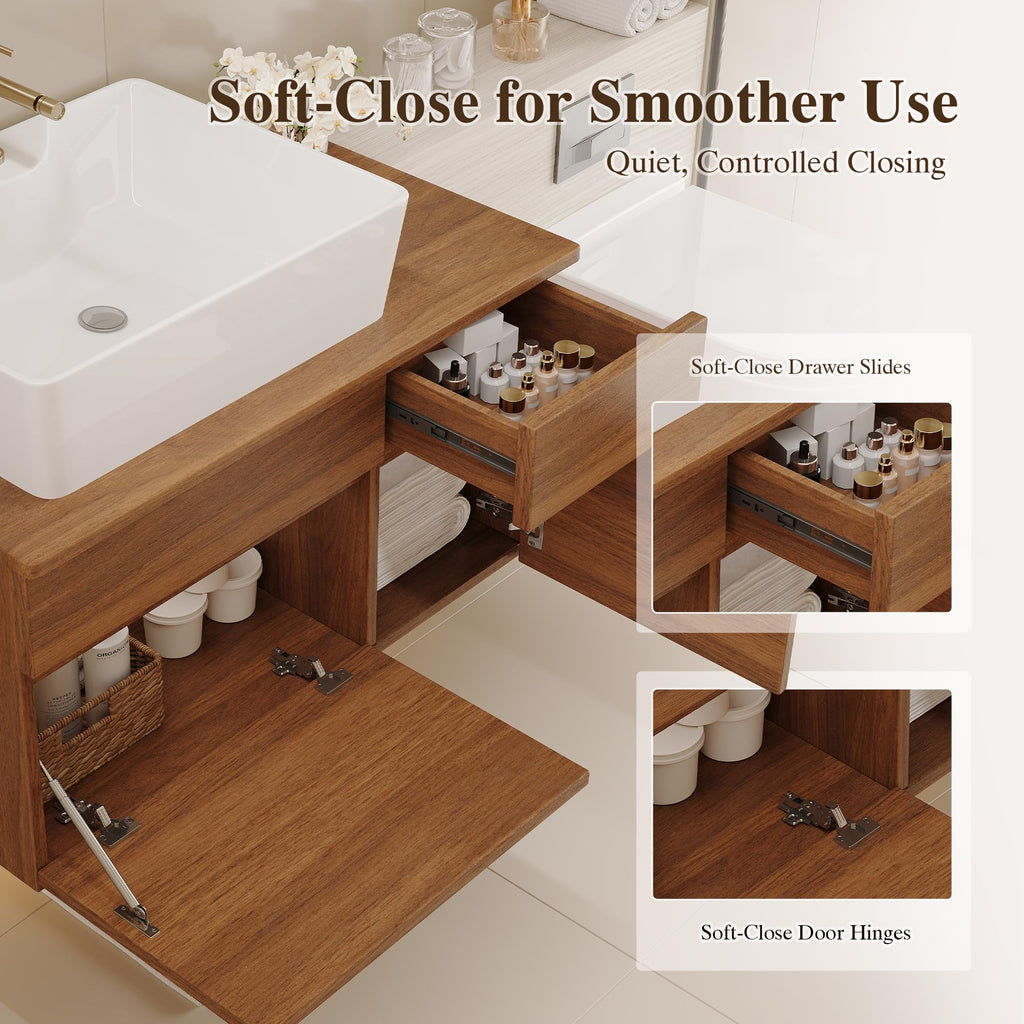 36 Inch Bathroom Vanity with Sink, Black Floating Wall Mounted Vanity