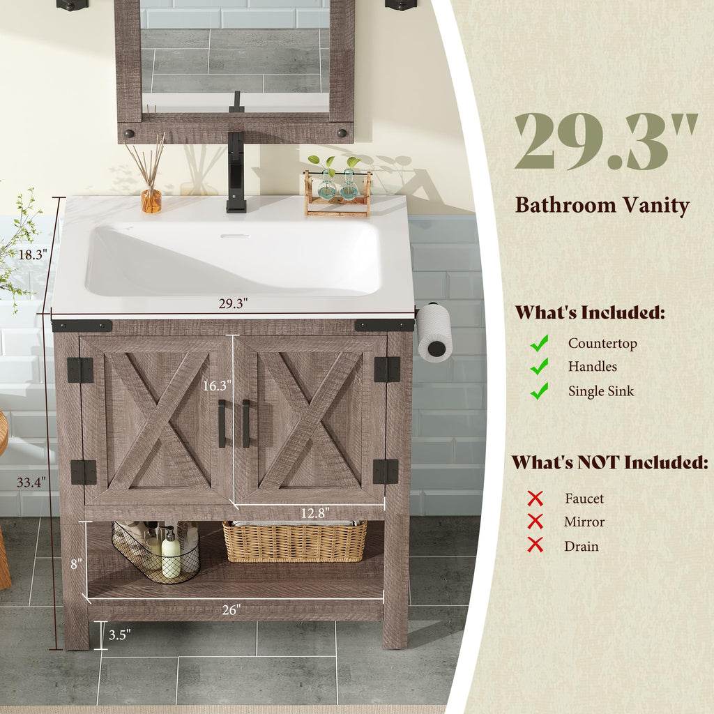 AMERLIFE 48" White Farmhouse Sink Bathroom Vanity, Solid White Top