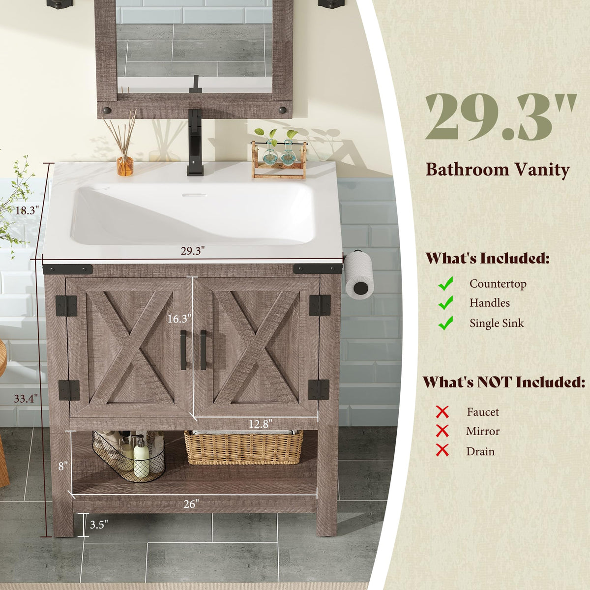 AMERLIFE 48" White Farmhouse Sink Bathroom Vanity, Solid White Top