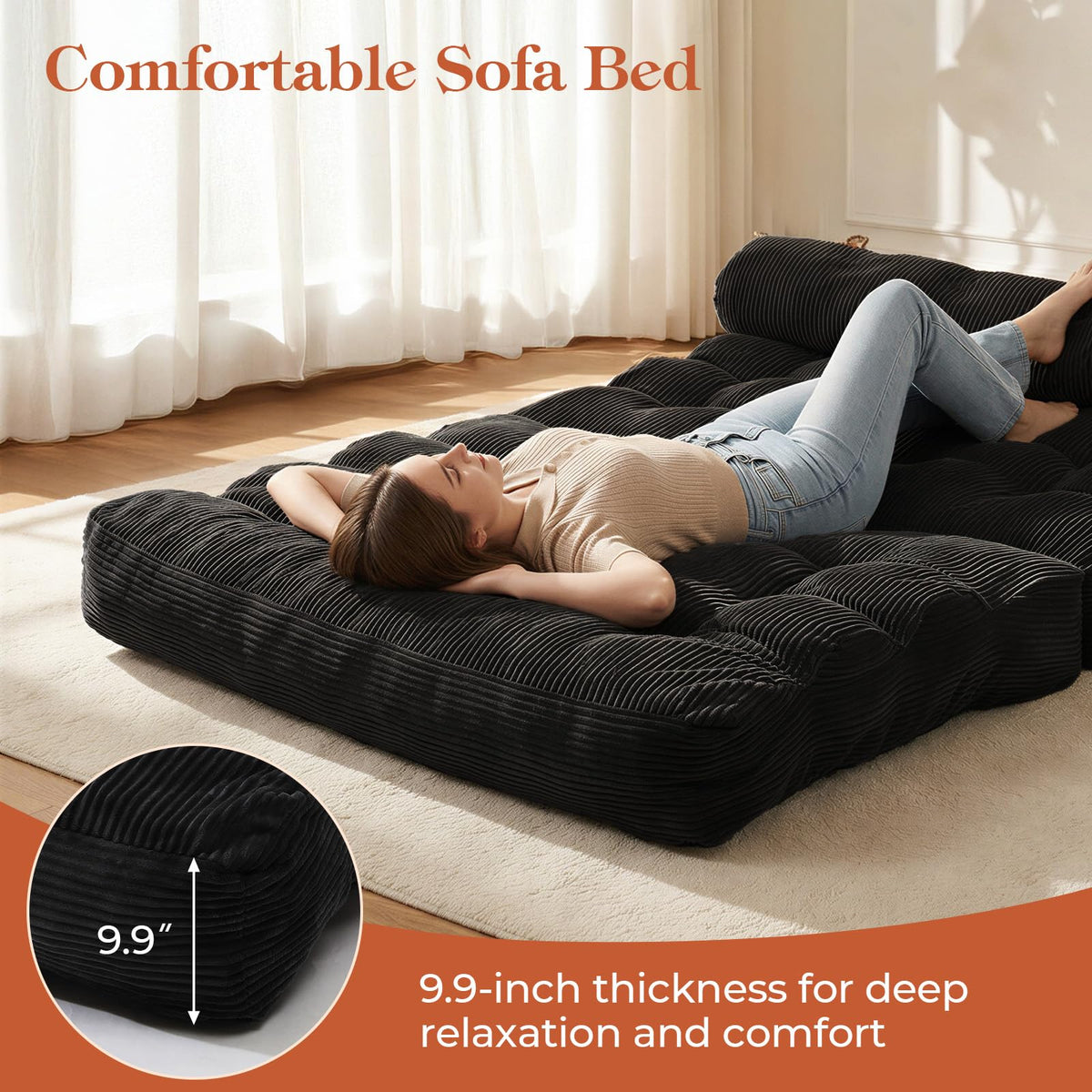 Folding Sofa Bed, Convertible Sleeper Chair with Back Support and Pillow
