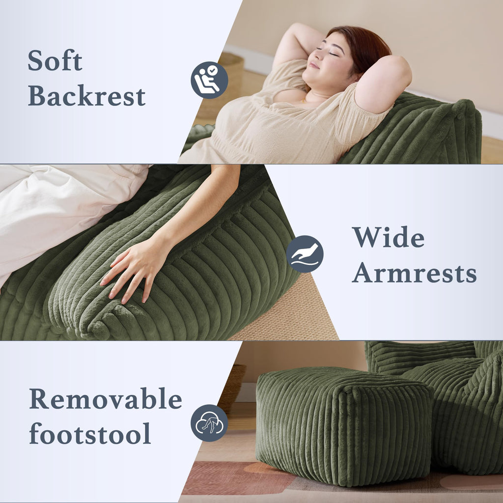 3-in-1 Giant Bean Bag Chair for Adults & Kids, Convertible Floor Sofa to Mattress, Memory Foam Beanbag Chair with Washable Cover, Multi Functional Lounge Couch for Bedroom, Living Room (Dark Grey)