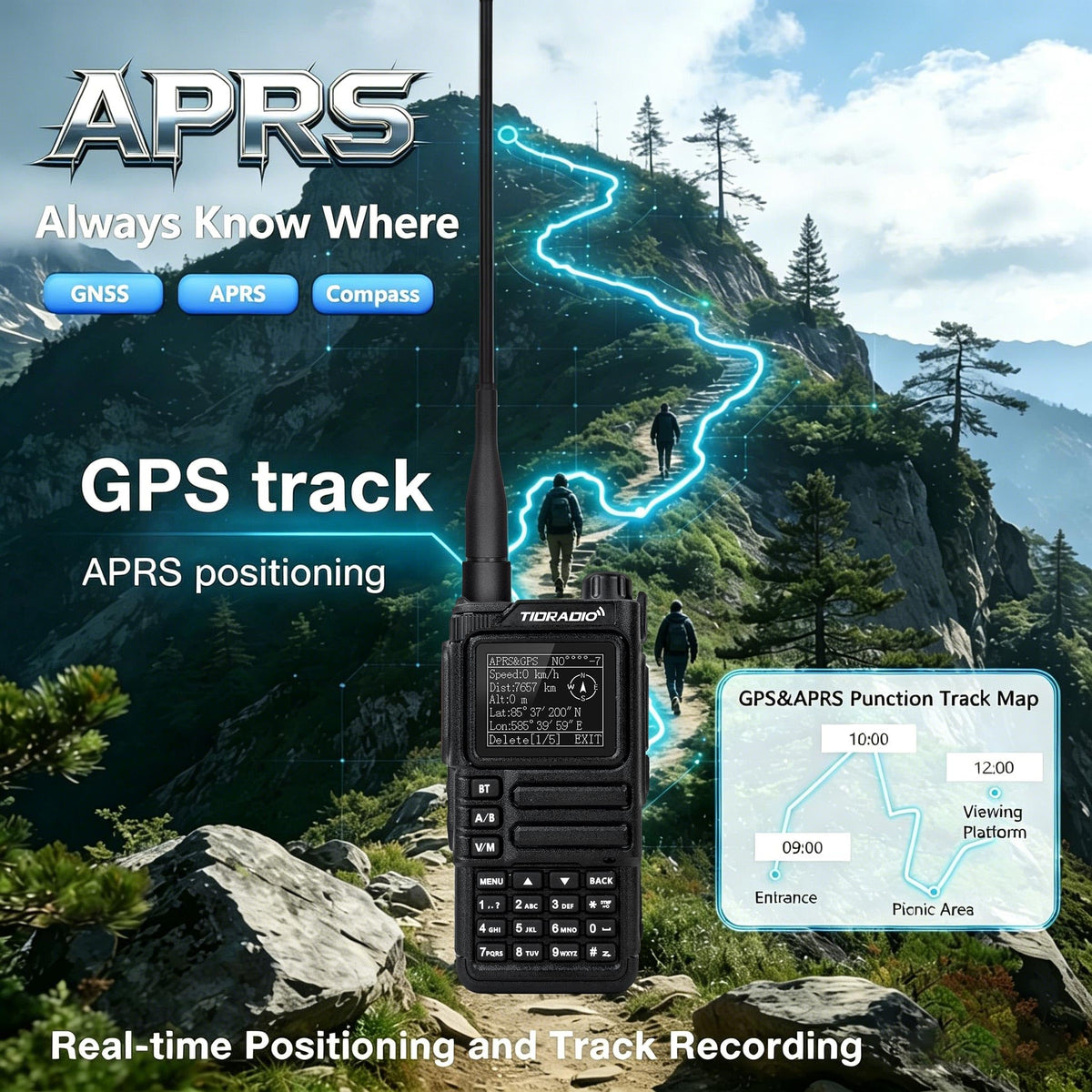 TIDRADIO TD-H9 10W GPS/APRS GMRS Handheld Radio, APP/Web Programming, Bluetoth, Noise Reduction, Repeater Capable, Spectrum Analysis, Compass, Air Band, NOAA, Long Range Walkie Talkies for Off-Roading