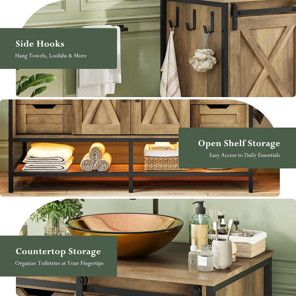 Concho 47'' Farmhouse Bathroom Vanity with Vessel Sink Rustic Brown