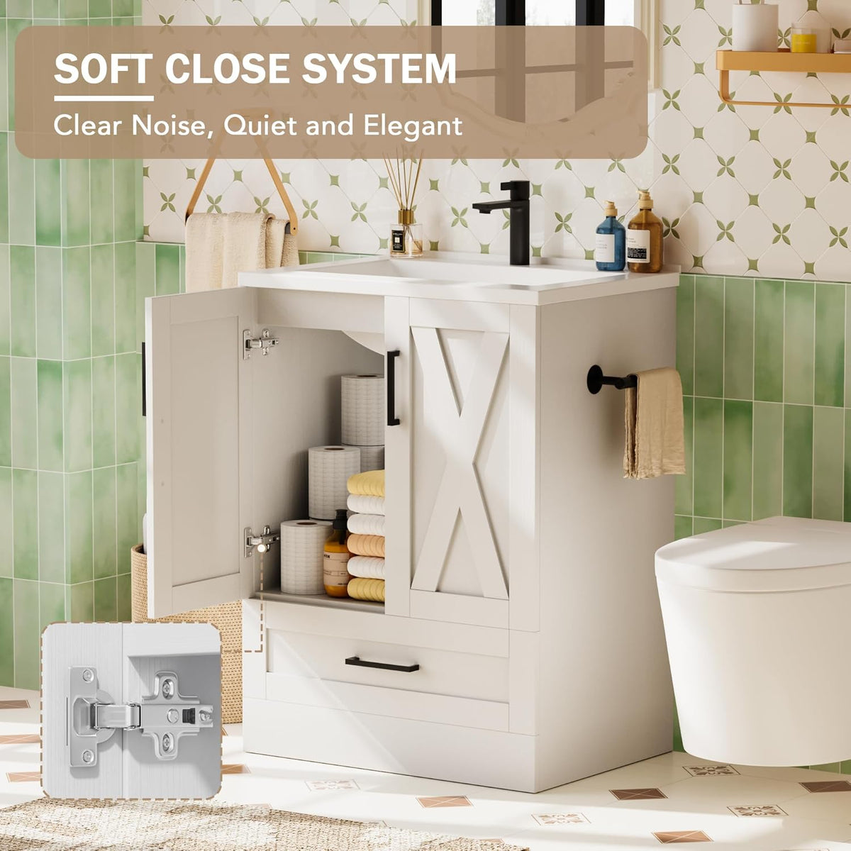 JUMMICO 24" Bathroom Vanity with Sink, Bathroom Storage Cabinet, White