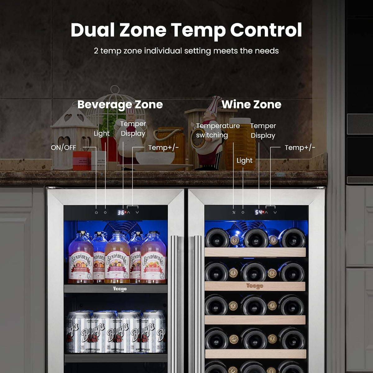Yeego 30 Inch Wine and Beverage Refrigerator with 80 Can and 33 Bottle
