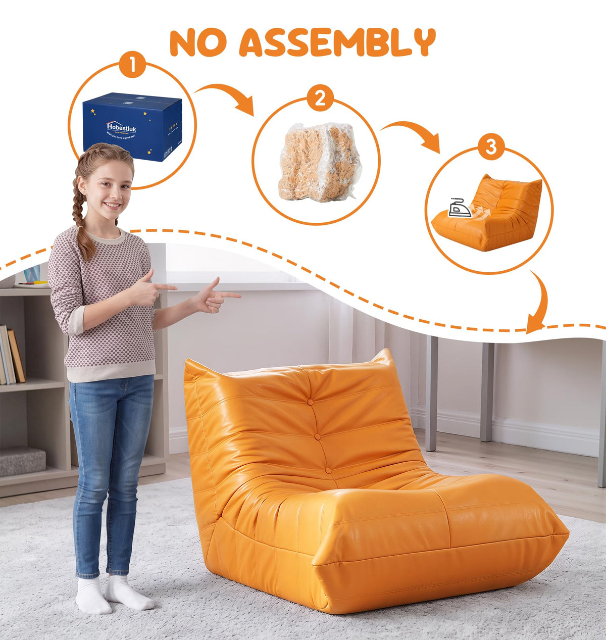 Hobestluk Bean Bag Chair Adult Leather Togo Chair Memory Foam Living Room