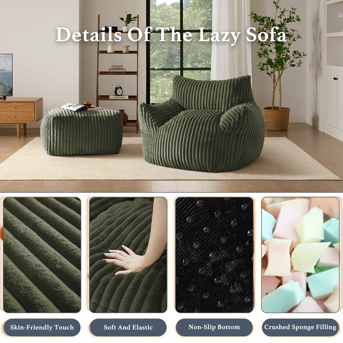 3-in-1 Giant Bean Bag Chair for Adults & Kids, Convertible Floor Sofa to Mattress, Memory Foam Beanbag Chair with Washable Cover, Multi Functional Lounge Couch for Bedroom, Living Room (Dark Grey)
