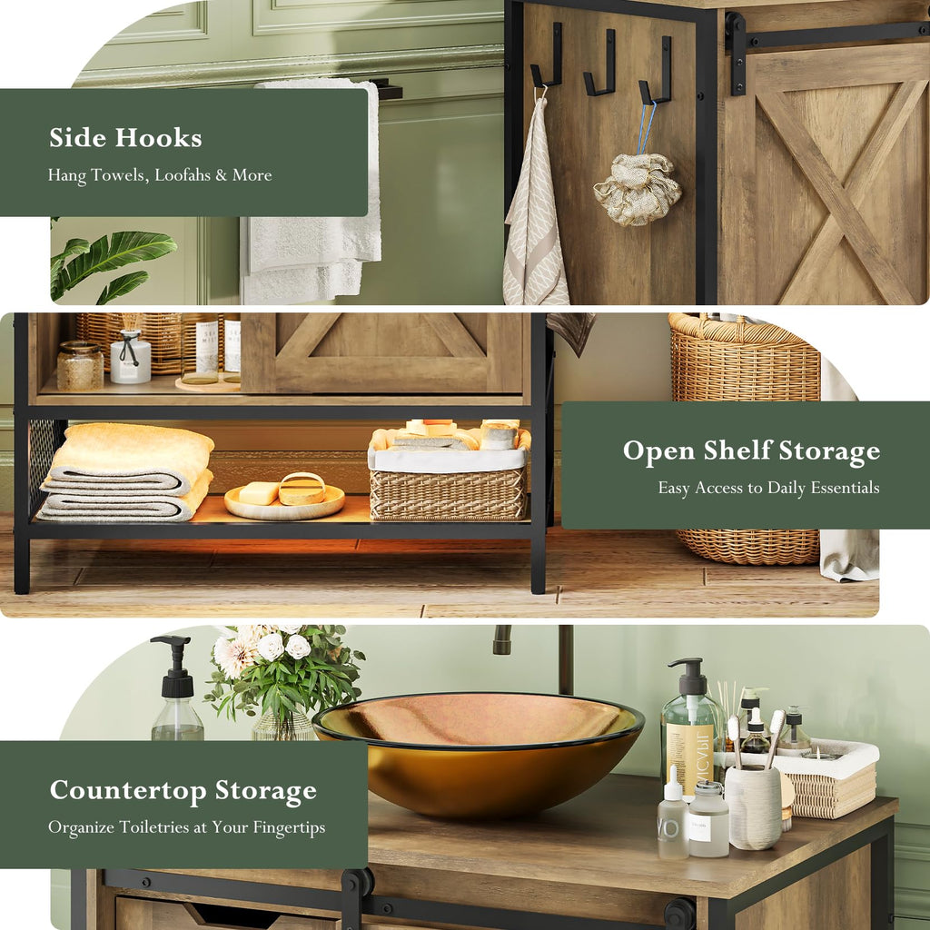 Concho 47'' Farmhouse Bathroom Vanity with Vessel Sink Rustic Brown
