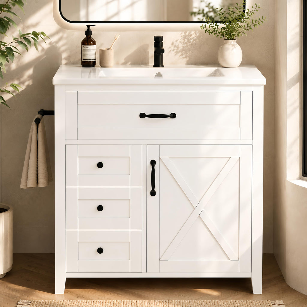 YOPTO 20" Bathroom Vanity with Ceramic Sink, French Style, Black