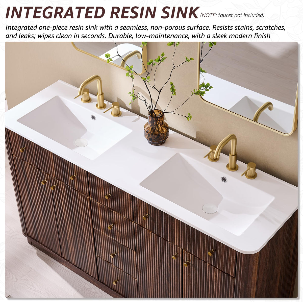 T4TREAM 36" Fluted Bathroom Vanity with Single Sink, Natural Oak