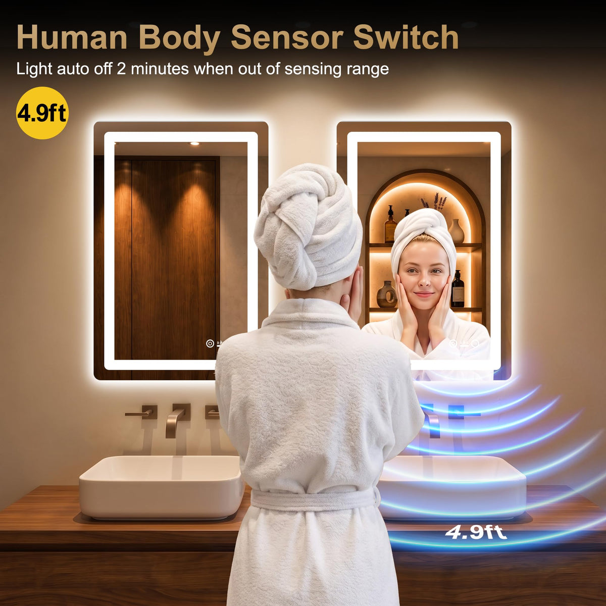 LED Bathroom Vanity Mirror with Lights, 30"x50", Motion Sensor Auto On/Off