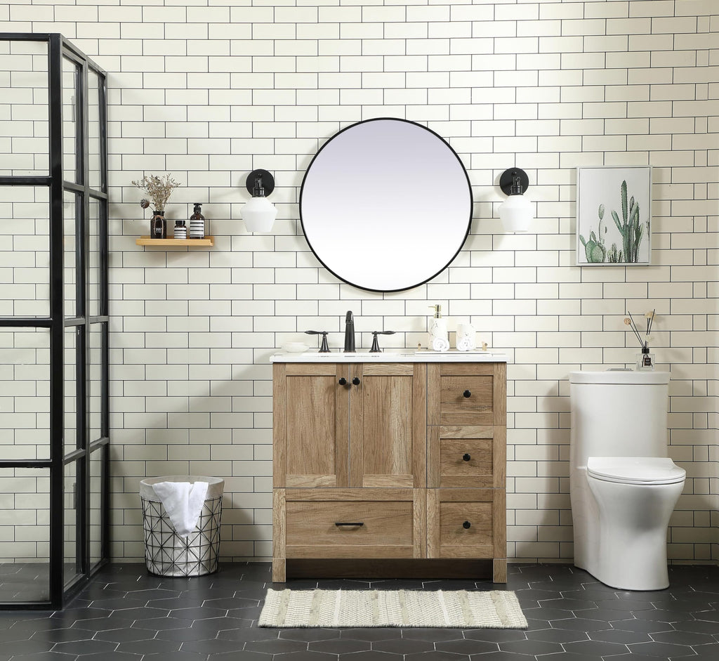 18" Pre-Assembled Bathroom Vanity with Sink, Engineered Wood, Ivory White Engineered Marble Countertop Included, Single Oval Porcelain Sink, 1 Soft-Close Drawers, Expresso
