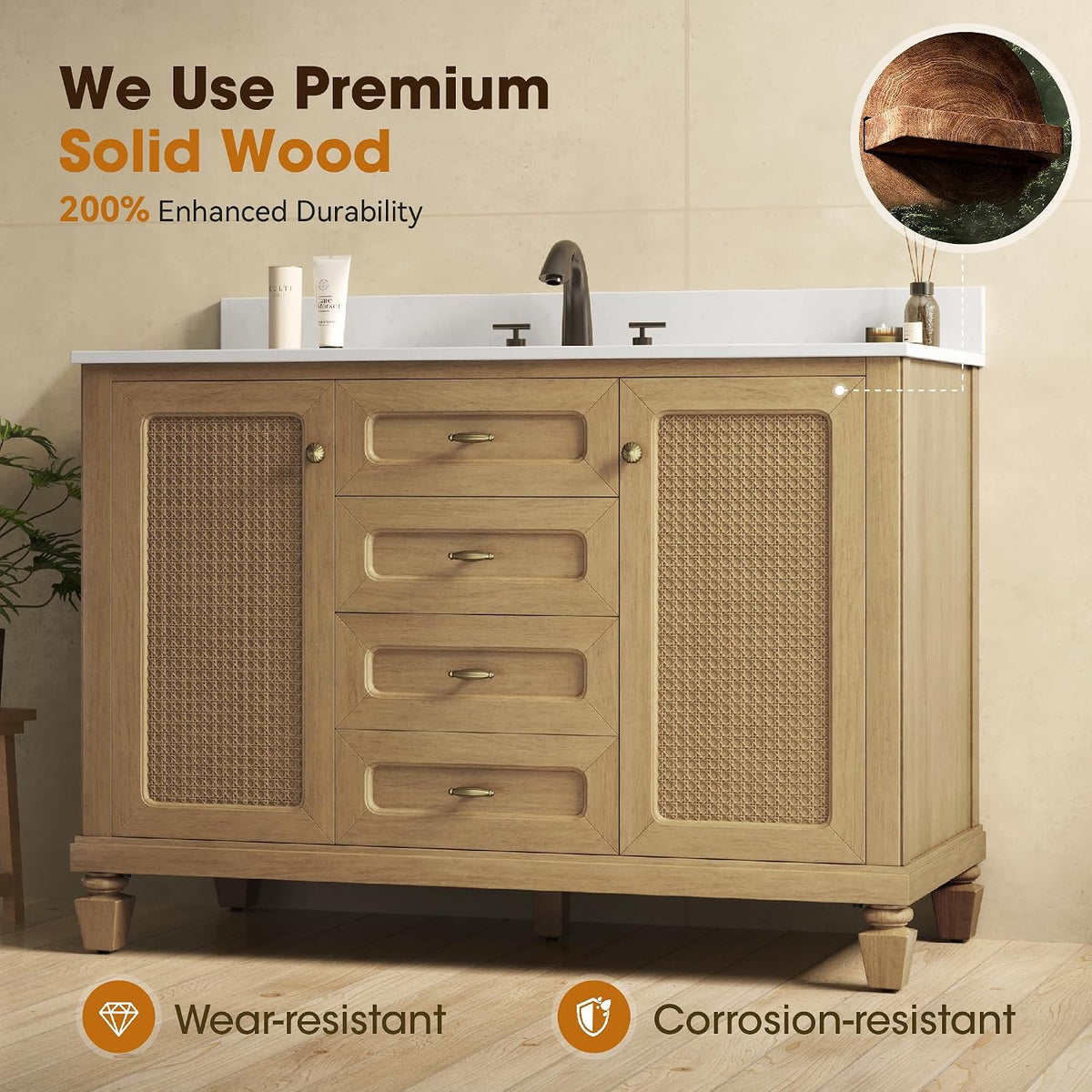 48 Inch Bathroom Vanity with Sink, Fully Pre-Assembled, Light Oak