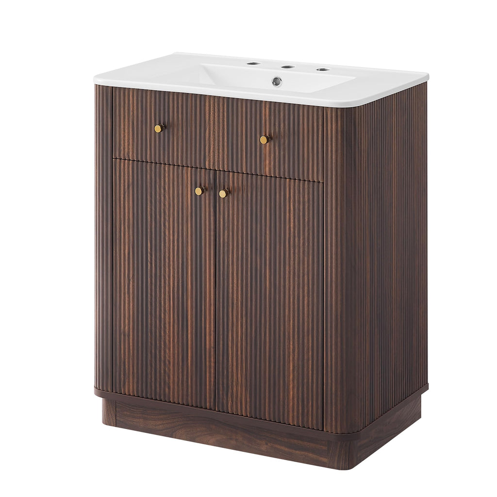 T4TREAM 36" Fluted Bathroom Vanity with Single Sink, Natural Oak