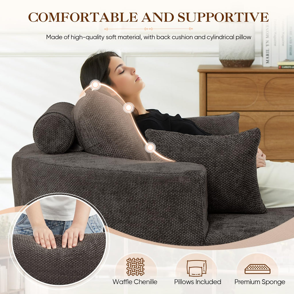 Oversized Round Chaise Longue Chair Indoor, Modern 55-inch Upholstered Corduroy Deep Seat Circle Single Cloud Lounge Floor Sofa Chair for Living Room, Bedroom Apartment, Beige