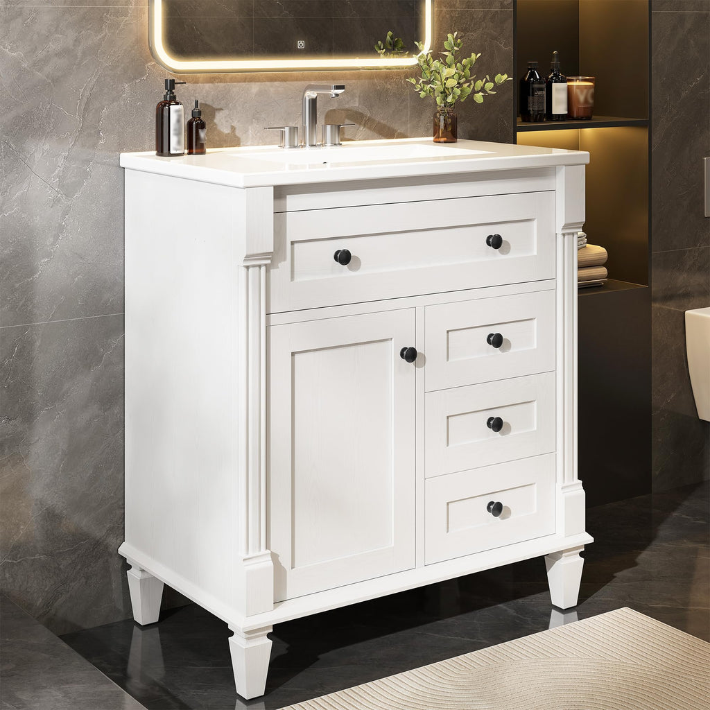 LIKIMIO 36 Inch Bathroom Vanity with Sink, Adjustable Solid Wood Legs