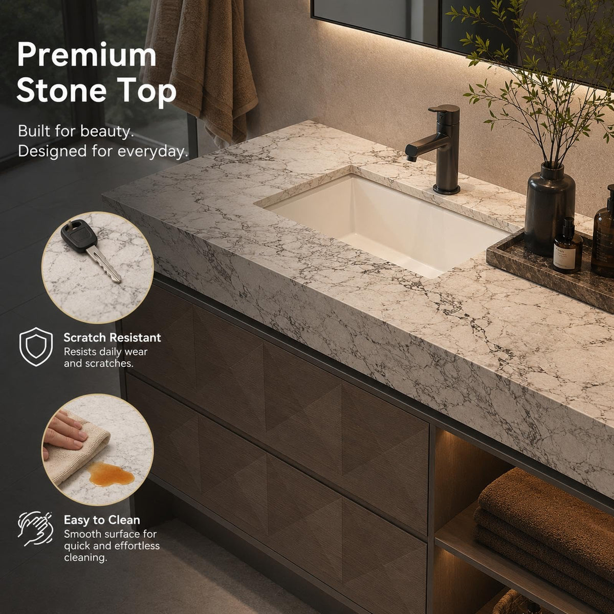 52 IN Freestanding Double Bathroom Vanity with Sinks & LED Backlit Mirror