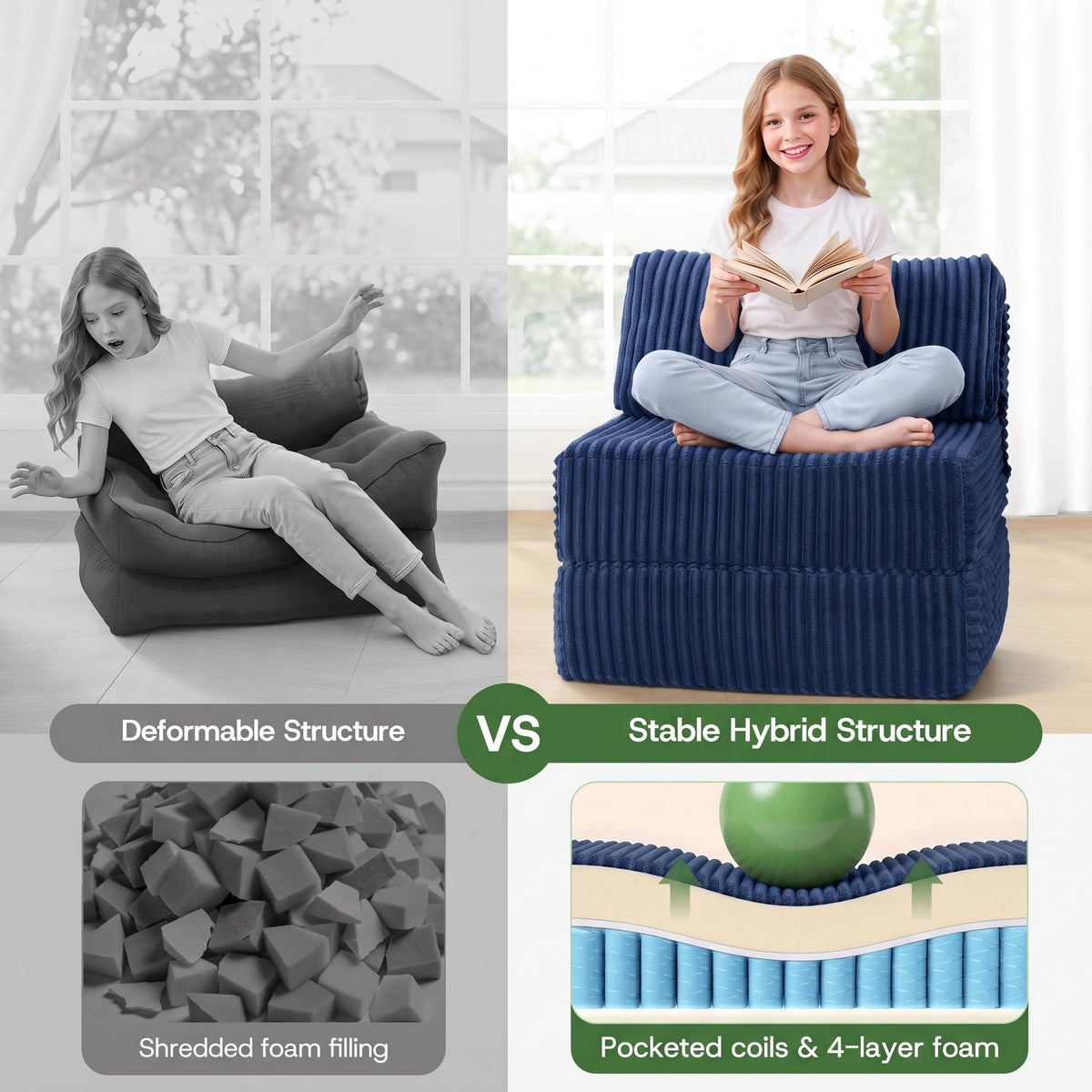 Folding Sofa Bed Convertible 4 in 1 Sleeper Chair Gray Single