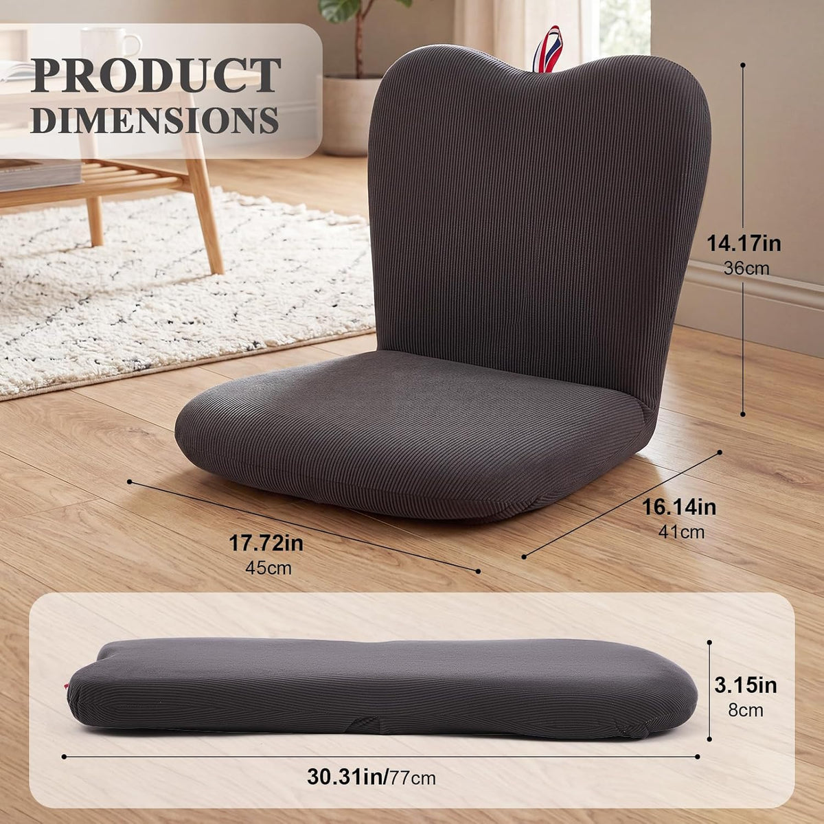 Sintuff 2 Pcs Floor Chair with Back Support Meditation Chair Floor Seat with Thick Cushion 5-Position Adjustable Tatami Lounger Folding Lazy Sofa for Reading Gaming Watching TV Dorm Yoga, Dark Grey