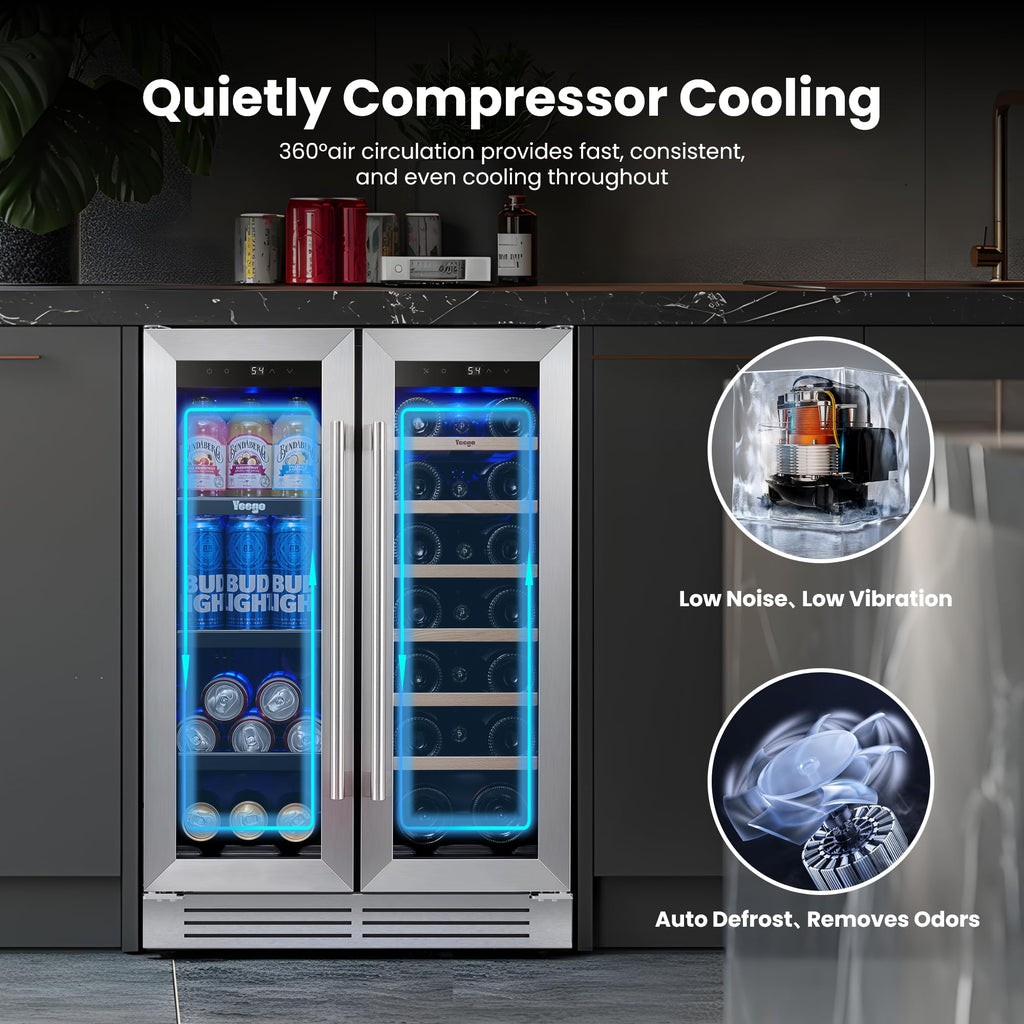 Yeego 30 Inch Wine and Beverage Refrigerator with 80 Can and 33 Bottle