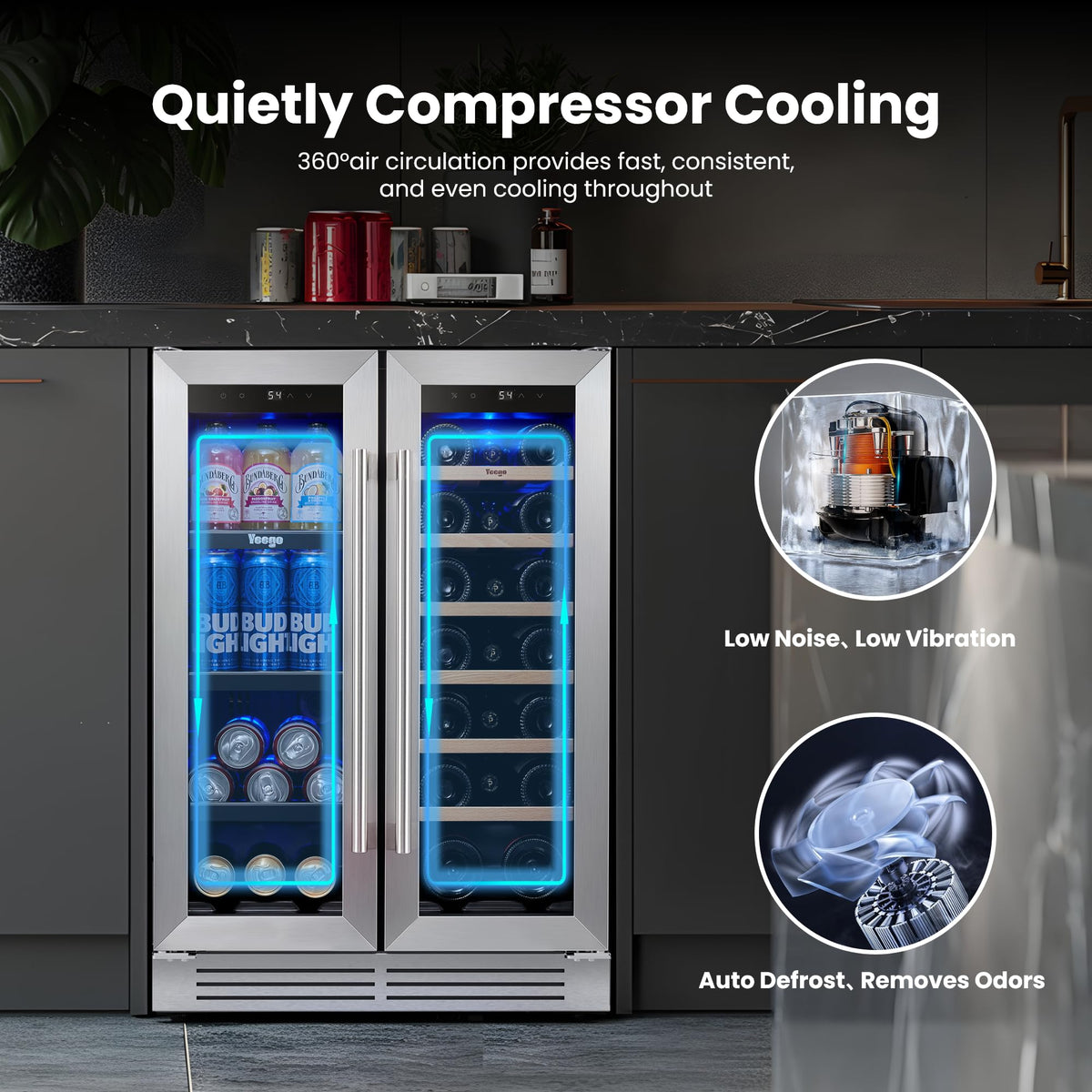 Yeego 30 Inch Wine and Beverage Refrigerator with 80 Can and 33 Bottle